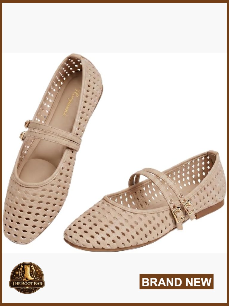 Women's Mary Jane Flats - Breathable Pu Leather Round Toe Ballet Shoes With